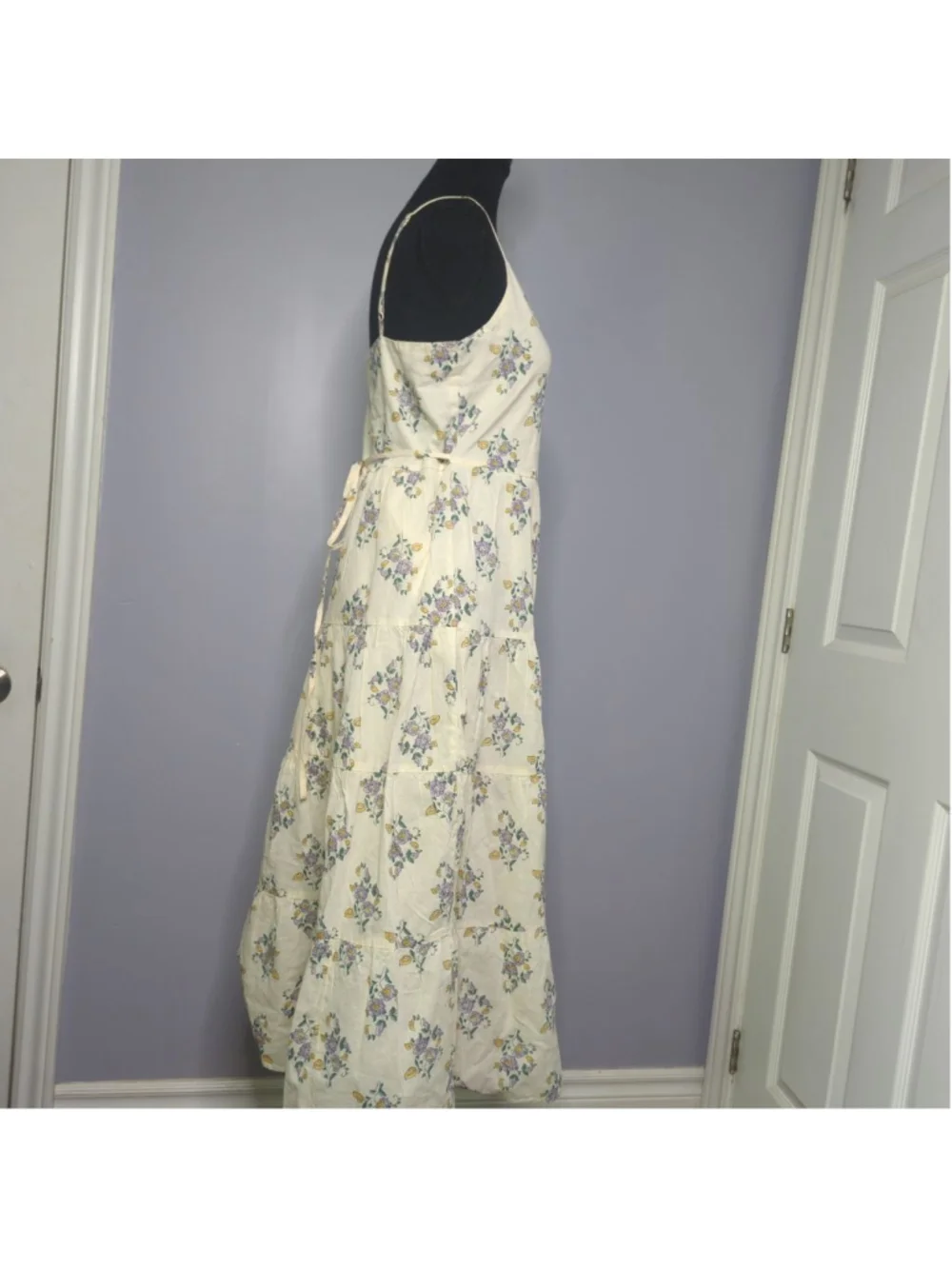 Patrons of Peace Cream Floral Tiered Button-Front Maxi Dress Sz S - Picture 16 of 16